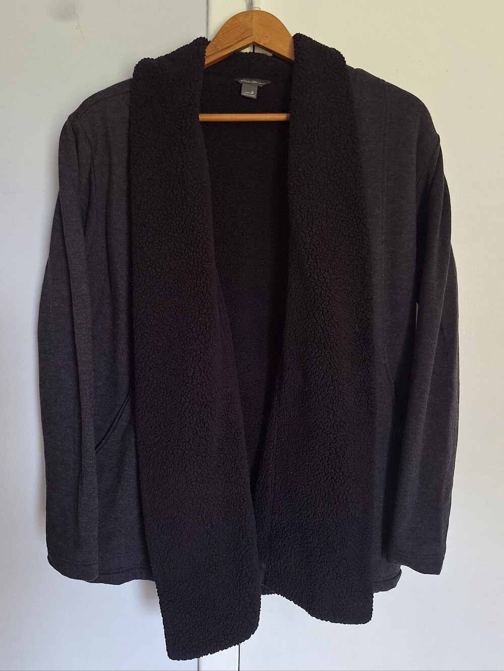 Eddie Bauer Womens Open Front Sherpa Fleece Cardigan Medium Black